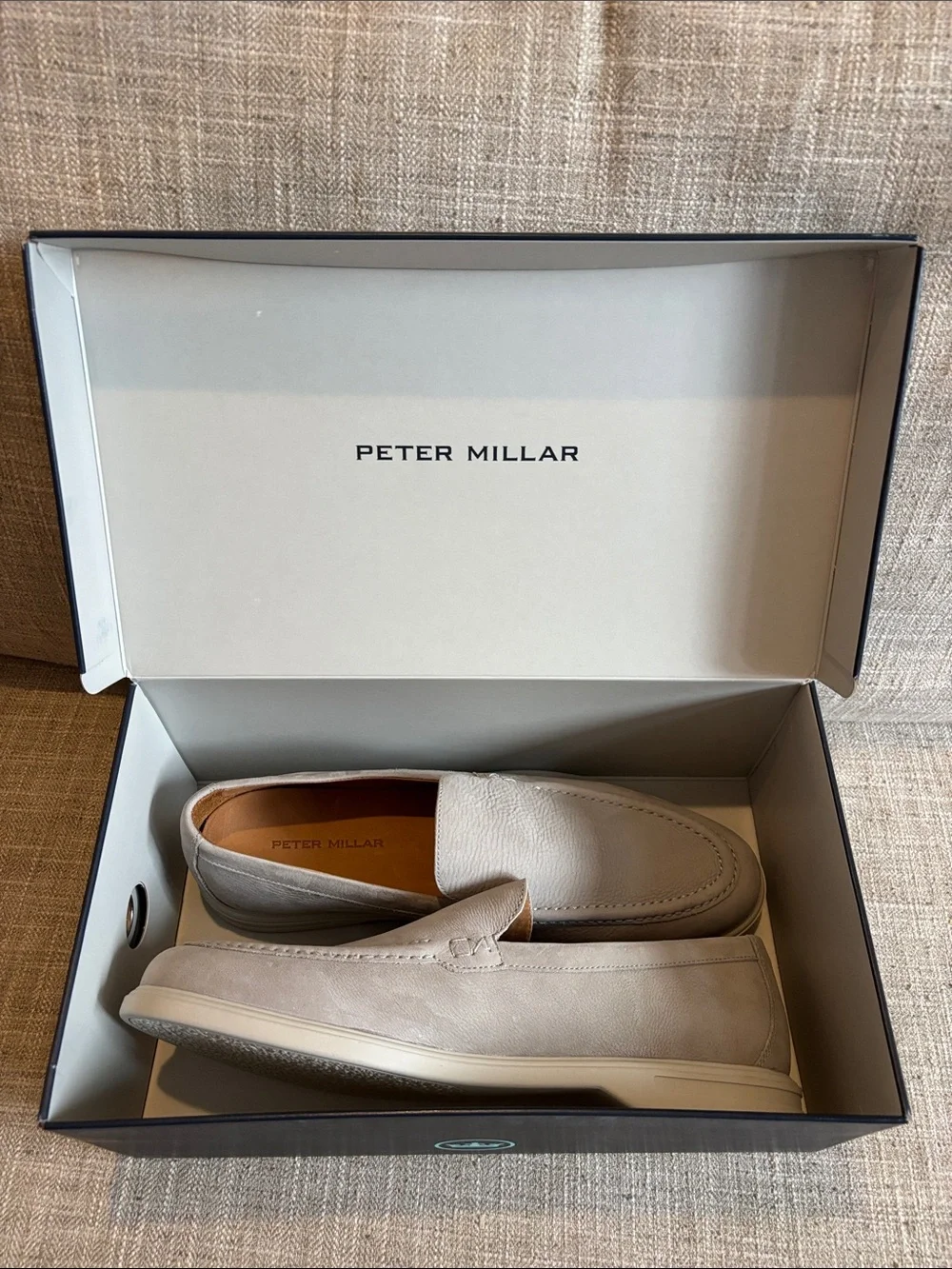 Peter Millar Light Taupe Suede Slip-On Loafers